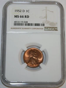 1952-D Wheat Cent Certified by NGC as 4816119-048 MS 66 RD - Picture 1 of 4