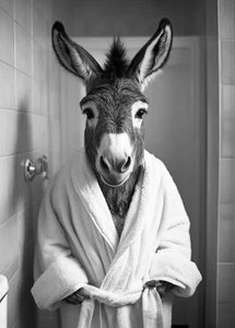 Donkey Wearing Bathrobe - Cute Funny Bathroom - Poster - Picture 1 of 5