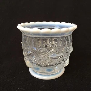 MOSSER GLASS AQUA OPAL EYE WINKER  OPEN SUGAR BOWL CRAFTED US H-217 - Picture 1 of 8