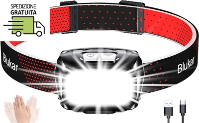 Torcia Frontale LED Ricaricabile, 2000 Lumen Super Luminosa Lampada Frontale, 8  - Immagine 1 di 4