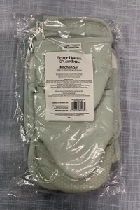 Better Homes & Gardens Silicone 4 Piece Kitchen Potholder Oven Mitt Set Soft Sea - Picture 1 of 4