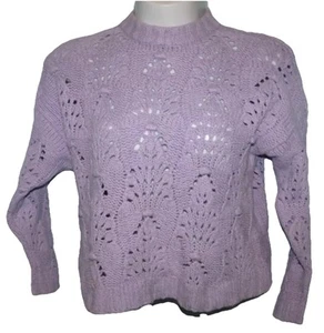 Aerie Lilac Purple Mock Neck LS Crochet Chunky Oversized Pullover Sweater Sz XS - Picture 1 of 5