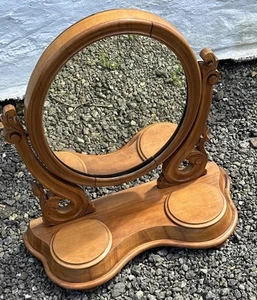 Vintage Wooden Oval Dressing Table Mirror With Two Lift Up Trinket Draws - Picture 1 of 12