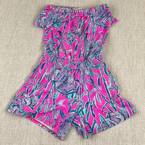 Lilly Pulitzer Anja Trägerloser Strampler Damen XXS Rosa Boho Elefant Stretch Strand - Bild 1 von 10