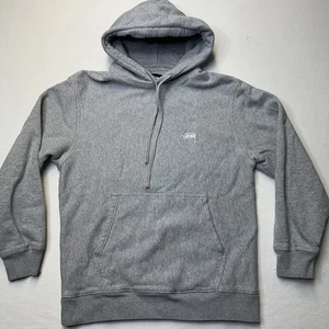 Suéter Pullover con Capucha Gris Jaspeado Bordado Stussy Talla Mediana Y2K - Imagen 1 de 16