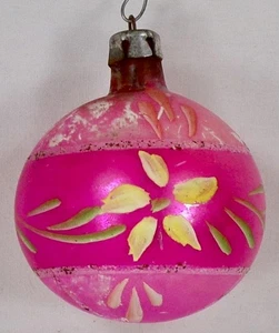 Christmas Ornament Blown Glass Pink Ball Yellow Flowers Hand Paint Fantasia #401 - Picture 1 of 8