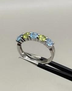 14k 585 White Gold Topaz Peridot Statement Ring Size 7 - Bild 1 von 7
