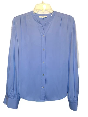 Vince. Blusa 100 % seda azul abotonada cuello plano cuello redondo muesca talla pequeña Foto 1 de 4