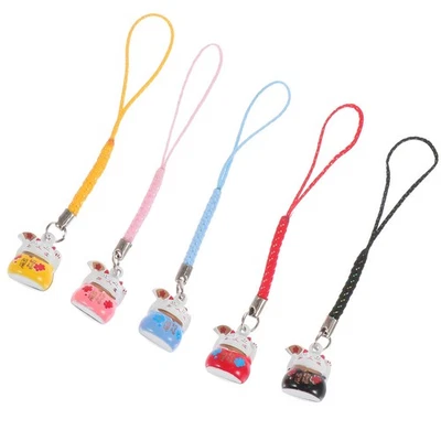  5 Pcs Copper Bell Phone Pendant Fortune Cat Bag Charm Lucky Keychain - Bild 1 von 4