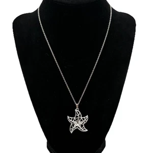Silver Tone 1” Whimsical Star Pendant 16” Chain Necklace - Picture 1 of 5