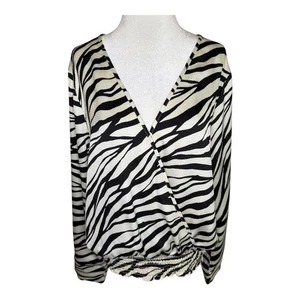 Michael Kors Zebra Print Blouse Long Sleeve Smocked Waist Top XL - Picture 1 of 8