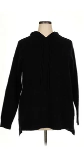 2X 100% Cashmere Charter Club Black Waffle Knit Hoodie Hooded Sweater 50” bust - Picture 1 of 3