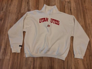 Maglione Vintage University of Utah Utes NCAA Uomo L Large Bianco Cotone 1/4 Zip - Foto 1 di 6