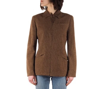 Ralph Lauren Vintage Damen Wolle Tweed Braun Reißverschluss Jacke Sport Mantel Blazer Gr. 6 - Bild 1 von 9