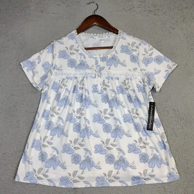 Catherine Malandrino Pajama Top Women's Small White Blue Floral Shirt Sleepwear - Image 1 of 4