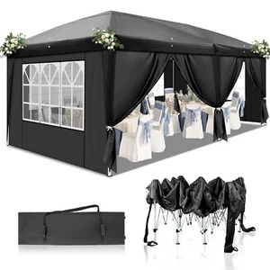 Waterproof 3x6m Folding Tent with Four Windows Black Outdoor Canopy Shelter - Picture 1 of 12