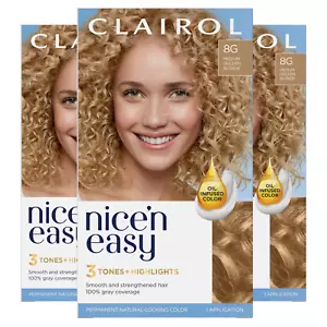 Clairol Nice N Easy 8G Medium Golden Blonde Hair Color Pack of 3 Permanent Color - Picture 1 of 12