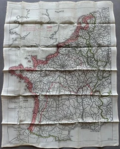 Mapas de escape y evasión de seda de la RAF británica de la Segunda Guerra Mundial 9C (a) y 9U Francia y Alemania 1941 - Imagen 1 de 10