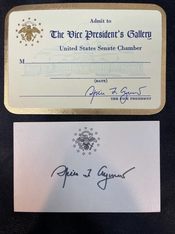 Spiro Agnew Signed Card Autographed VP Seal & VP Gallery Pass VP Richard Nixon Cover