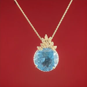 Ciondolo oro giallo 14 carati naturale 9,07 ct topazio tondo diamante catena oro 14 carati -NUOVO - Foto 1 di 17