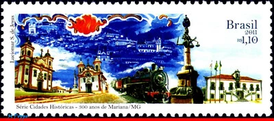 3165 BRASIL 2011 MARIANA MG, 300 AÑOS, IGLESIAS, ARQUITECTURA, TREN, C-3083 MNH Foto 1 de 2