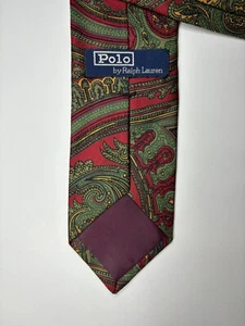 Vintage POLO Ralph Lauren Necktie Green Hand-Made Abstract Multicolor Paisley - Picture 1 of 8