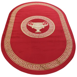 Ovaler Teppich Wohnzimmer Oval Mäander Amphore Muster Kurzflor rot bordeaux okö - Bild 1 von 3