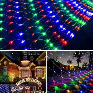 1.5*1.5 LED Net Mesh Lights Fairy String Curtain Lamp Christmas Party Xmas Decor - Picture 1 of 28