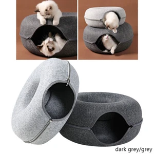 Hot Cat Tunnel Bed Natural Felt Pet Cat cave Nest Round House Donut Interactive - Picture 1 of 23