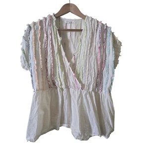 Top THML Avena e Arcobaleno Colorato Grande Peplum Boho Frange Nuovo Anthropologie - Foto 1 di 6