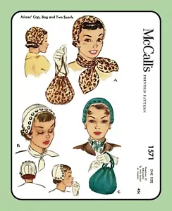 Misses Gorra Sombrero BOLSO BUFANDA BUFANDA COSTURA ARTESANAL PATRÓN 1571 DE COLECCIÓN 1950 - Imagen 1 de 5