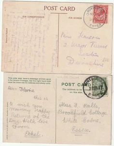 1917/20 ESSEX x 2 RUBBER POSTMARKS ON PPCs - WHITE COLNE & BOVINGER, ONGAR - Picture 1 of 3