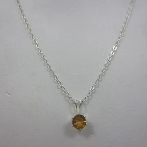 Collana donna argento sterling tondo zirconi citrino ciondolo catena 925 18 pollici - Foto 1 di 6