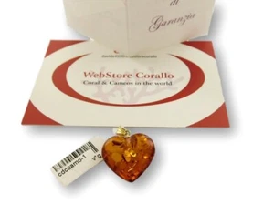 Pendant Stone in 18k Gold Solid yellow 750 of Amber Heart Gemstone baltic charm - Picture 1 of 3