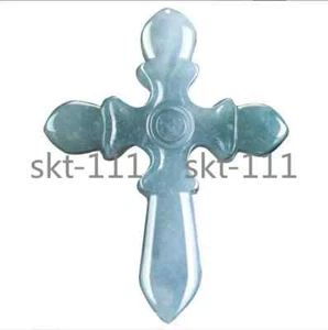 Collar Colgante Cruz Tallada a Mano Jadeíta Jade Birmania Verde Natural Certificado - Imagen 1 de 7