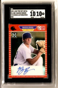 Maddux Bruns 2021 Leaf Pro Set Metal '89 Design AUTO Red SGC 10 Gem Mint - Picture 1 of 2