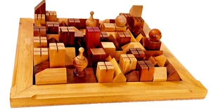 1985 Wellington Alsip Geometric Carved Wood Sculpture Puzzle Game Art Vtg - Picture 1 of 22