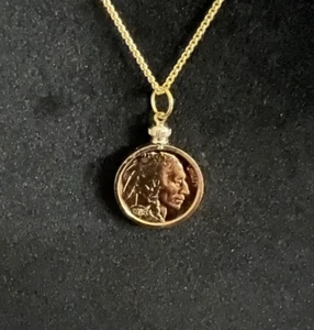 1935-P | Halskette | Anhänger | 24k vergoldet | Indianerkopf Nickel | - Bild 1 von 6