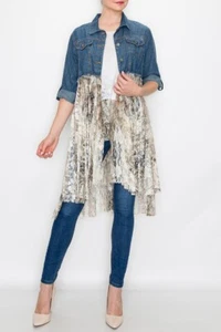 nuovo ORIGAMI cardigan stampa spolverino PIZZO & DENIM CANOTTA CAMICIA SM-3X BOHEMIAN western - Foto 1 di 6