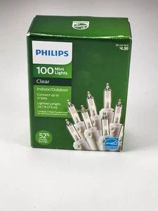 Philips 100 Count Clear Mini Lights Green Wire Indoor Outdoor Christmas Wedding - Picture 1 of 5