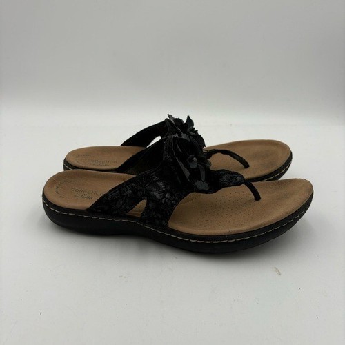 Sandali donna Clarks 8 5 neri collezione Laurieann Gema con perizoma floreale