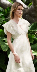 ABITO MIDI TRASPARENTE NUOVO CON ETICHETTE $598 TORY BURCH "SUSANNA" STAMPA MARGHERITA MANICA SVASATA RARO 2 - Foto 1 di 10