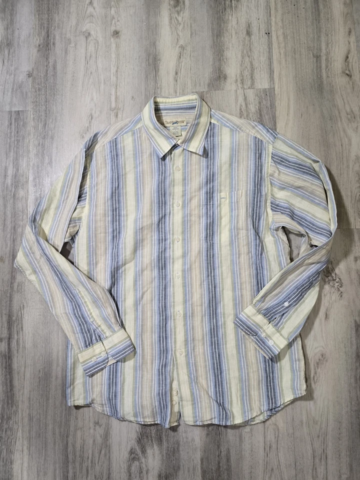 Camisa de Colección Travel Smith Mezcla de Lino Rayas Hombre Talla Grande Manga Larga Foto 1 de 4