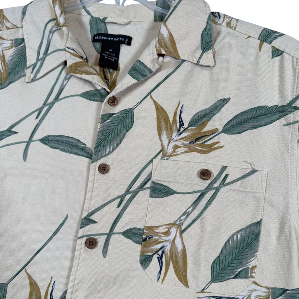 Statements 100% Silk Hawaiian Shirt Bird of Paradise Floral Button Up Medium - Image 1 of 4