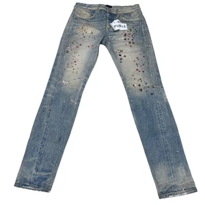 NEU Lila Cyanine Jewel P001 Skinny Jeans Herren verzierte Denim Hose, Größe 30 - Bild 1 von 13