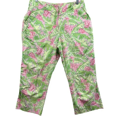 Calça Lilly Pulitzer Monkey Music Feminina 8 Rosa Verde Cropped Capri Divertida Tropical - Imagem 1 de 4