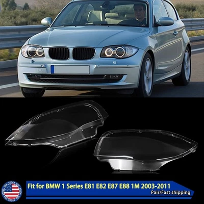 2xHeadlight Lens Covers Left+Right For BMW 1 Series E81 E82 E87 E88 1M 2003-2013 — 第 1/4 张图片
