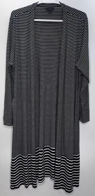J Jill Wearever Cardigan Sweater Long Black Striped Jersey Coastal Layering 1X - Image 1 of 4
