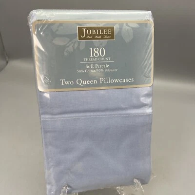 Jubilee 180 Thread Count Soft Percale Queen Pillowcases (2) Blue (NEW) - Image 1 of 3