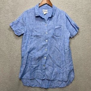 Christian Siriano Linen Short Sleeve Shirt Womens M Blue Button Dn Beach Breezy - Picture 1 of 6